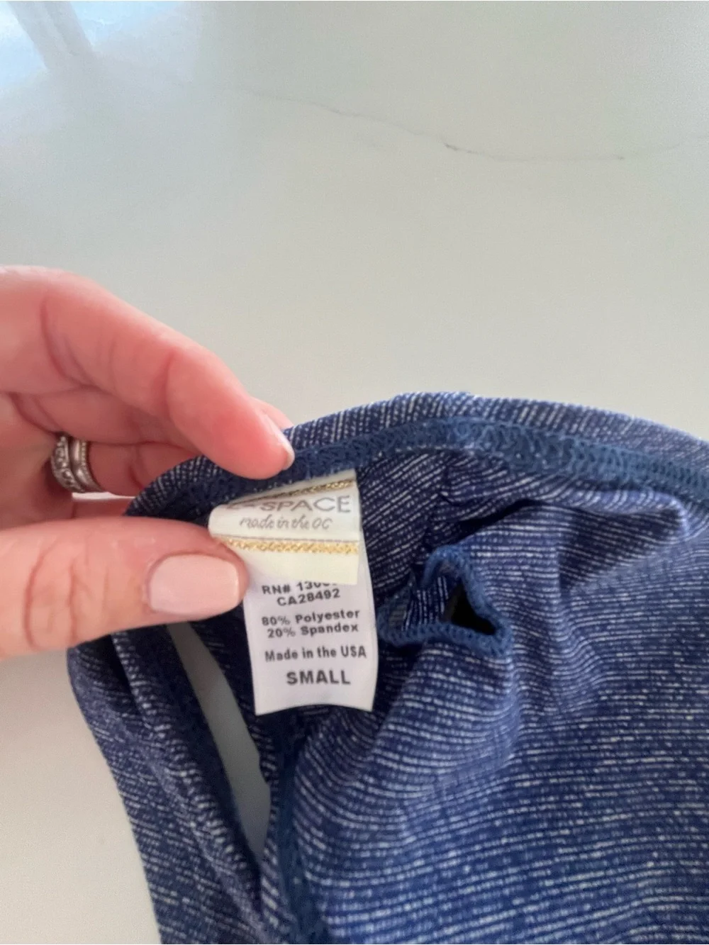 L*Space Faux Denim Ruched Blue Bandeau Bikini Top Size Small